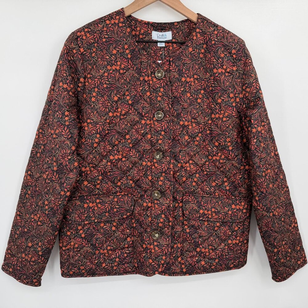 Croft & Barrow The Classic Quilted Jacket Women Medium Brown Orange Cottagecore